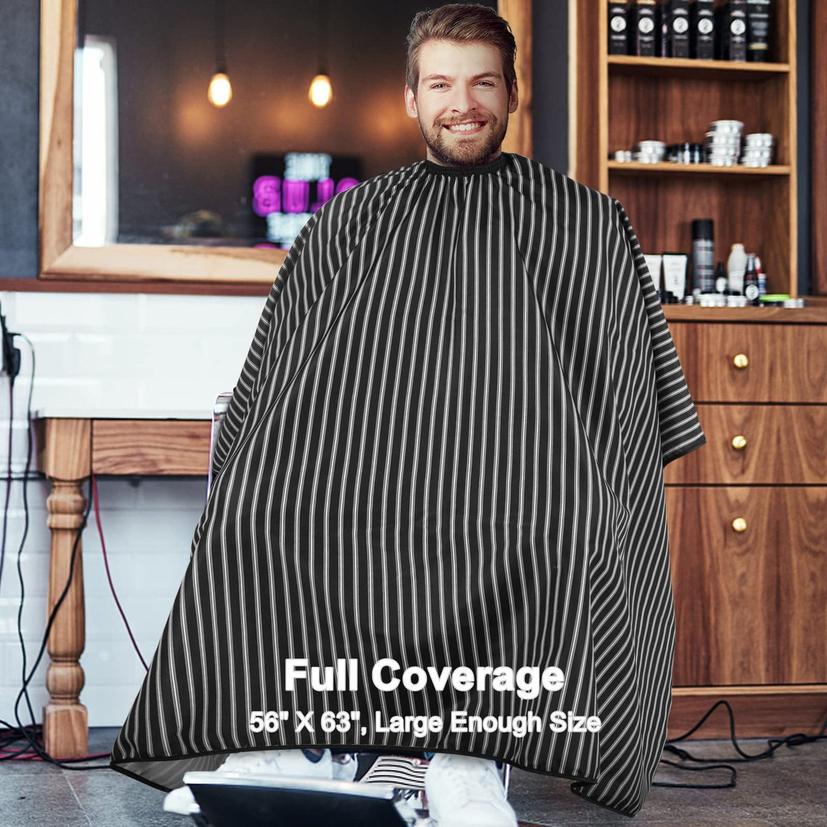 Professional Hair Cutting Cape with Adjustable Neck and Duster Brush - Large Salon Cover