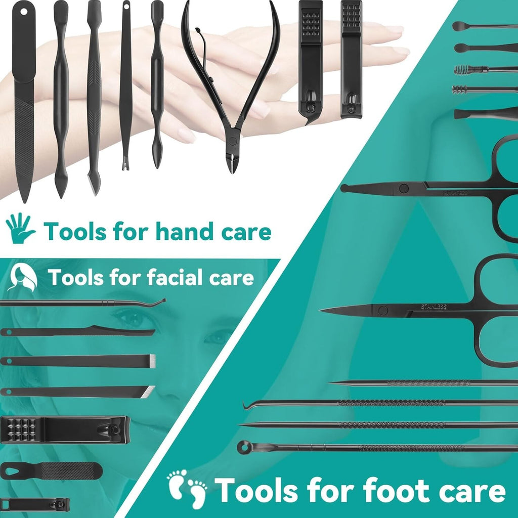 Professional Manicure & Pedicure Kit with 26 Nail Care Tools - Portable Stainless Steel Set