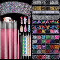 Complete Nail Art Kit with Brushes Rhinestones Charms Stickers for DIY Manicure