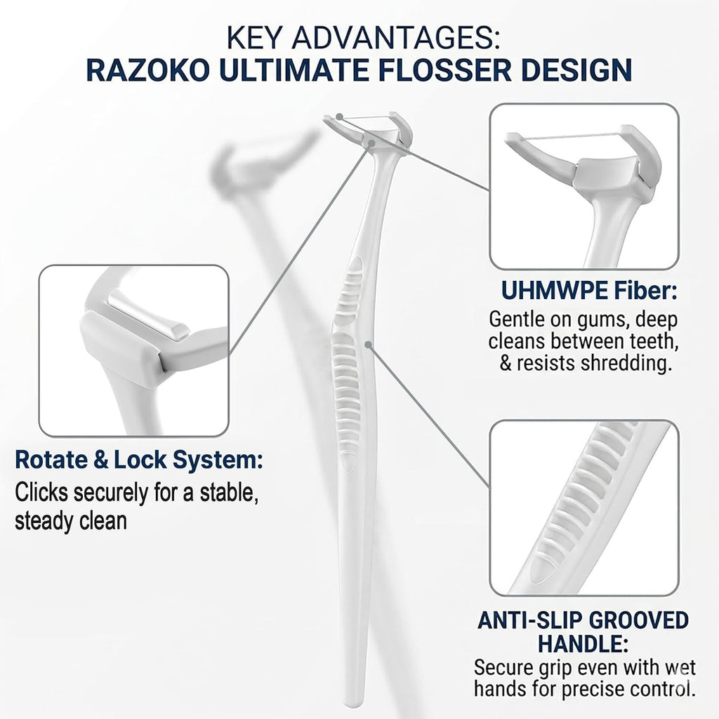 Dental Flosser Kit with Handle and 120 Refill Heads - Easy Access, Ergonomic Design
