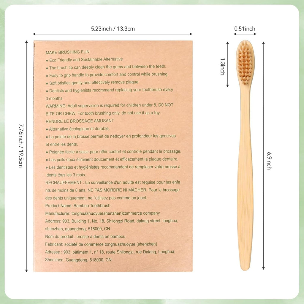 Bamboo Toothbrush Set Soft Bristles Eco-Friendly Biodegradable BPA Free - 2 or 10 Pack