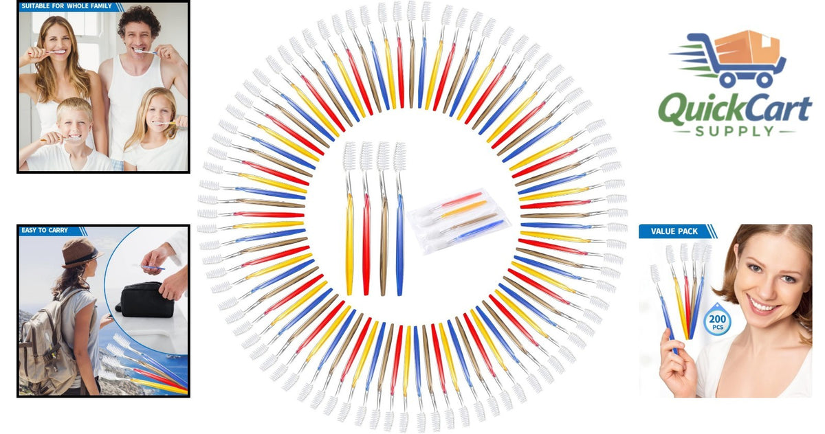 Disposable Multicolor Travel Toothbrushes Pack of 200 - Hygienic & Compact