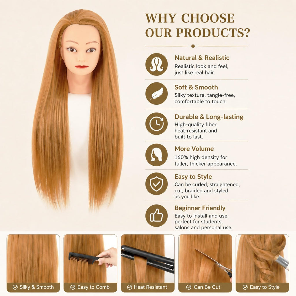 28-Inch Blonde Mannequin Head for Hair Styling and Braiding with Clamp