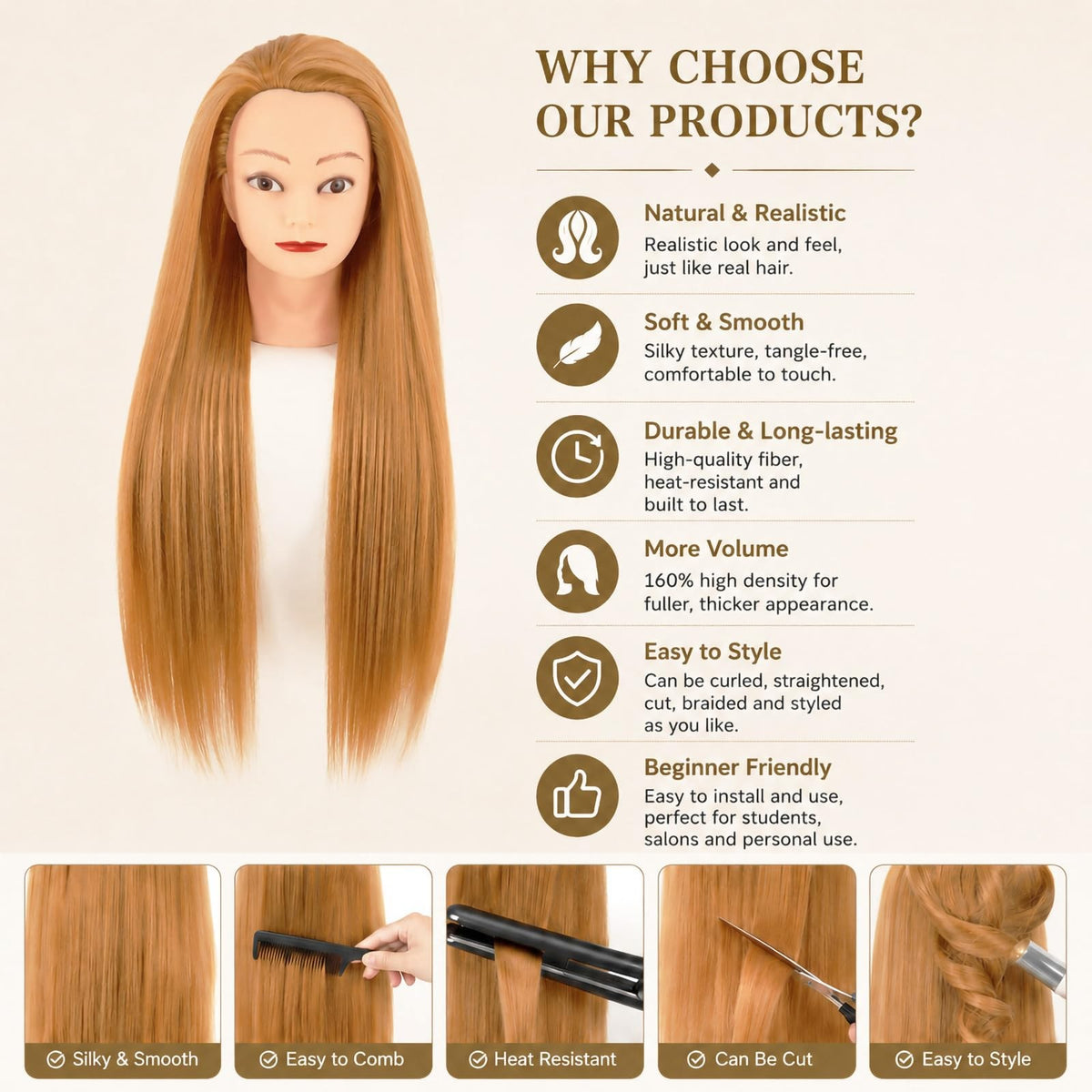 28-Inch Blonde Mannequin Head for Hair Styling and Braiding with Clamp