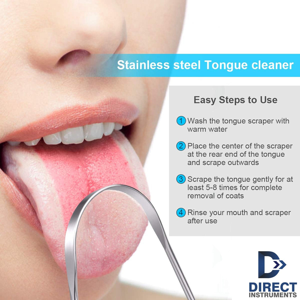 Stainless Steel Tongue Scraper Cleaner 2-Pack for Fresh Breath Oral Hygiene