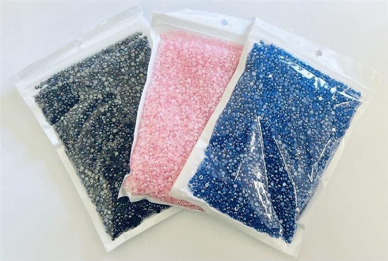 Resin Half Pearl Crafting Gems Set - Black Pink Blue Jelly AB 3mm 3 Pack