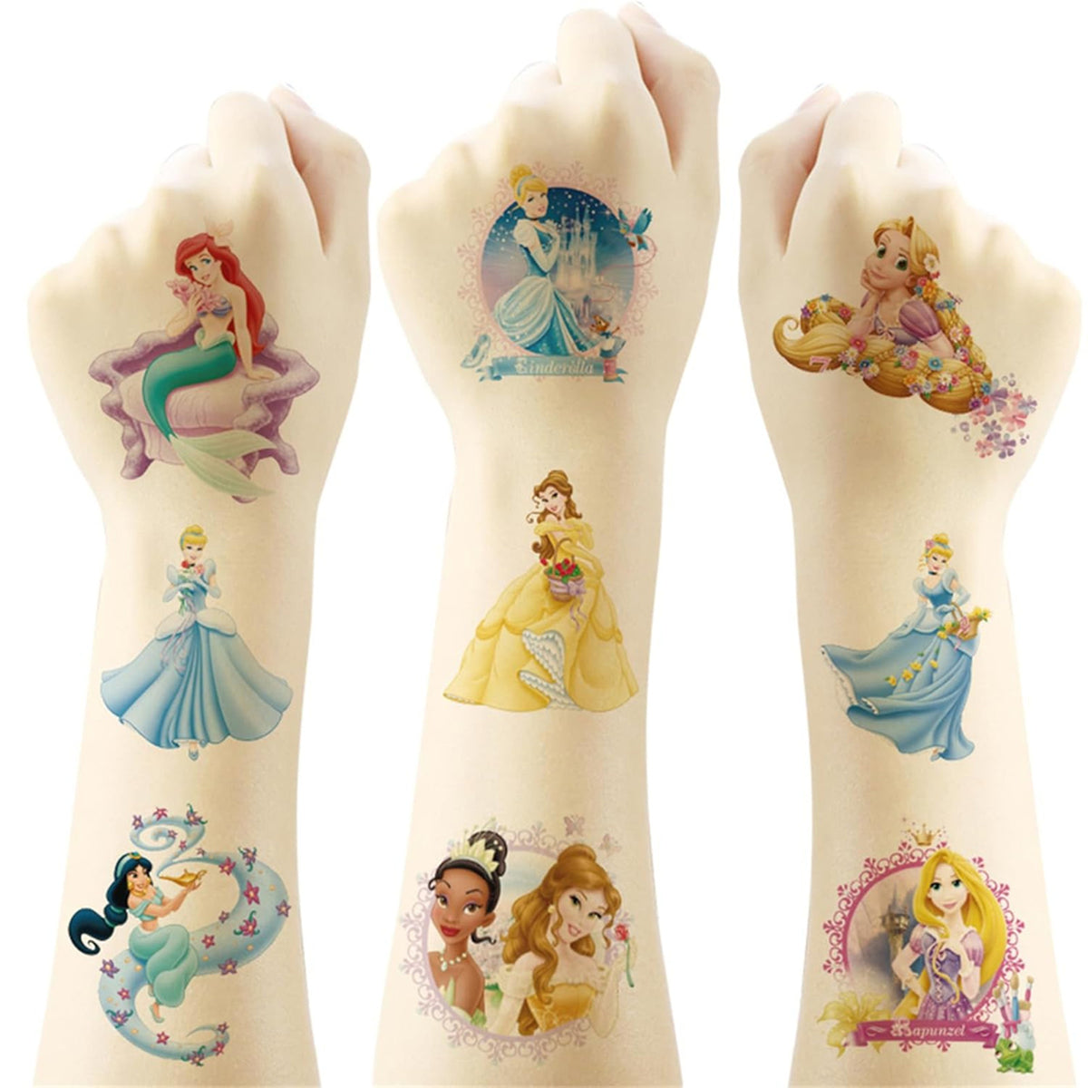 Cartoon Temporary Tattoos for Kids – 20 Sheets Waterproof Princess Stickers