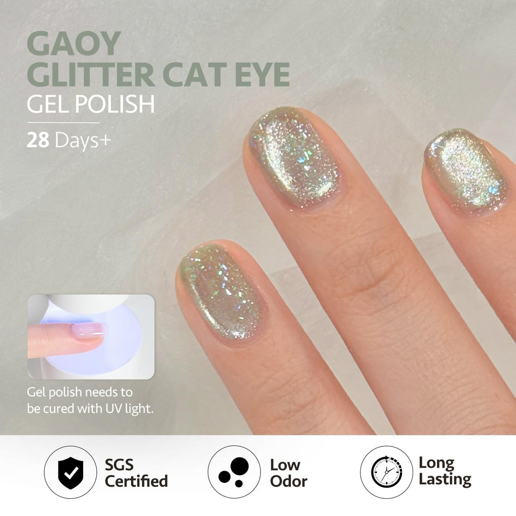 Glitter Cat Eye Gel Nail Polish Set - 6 Colors, Long-Lasting & Dazzling