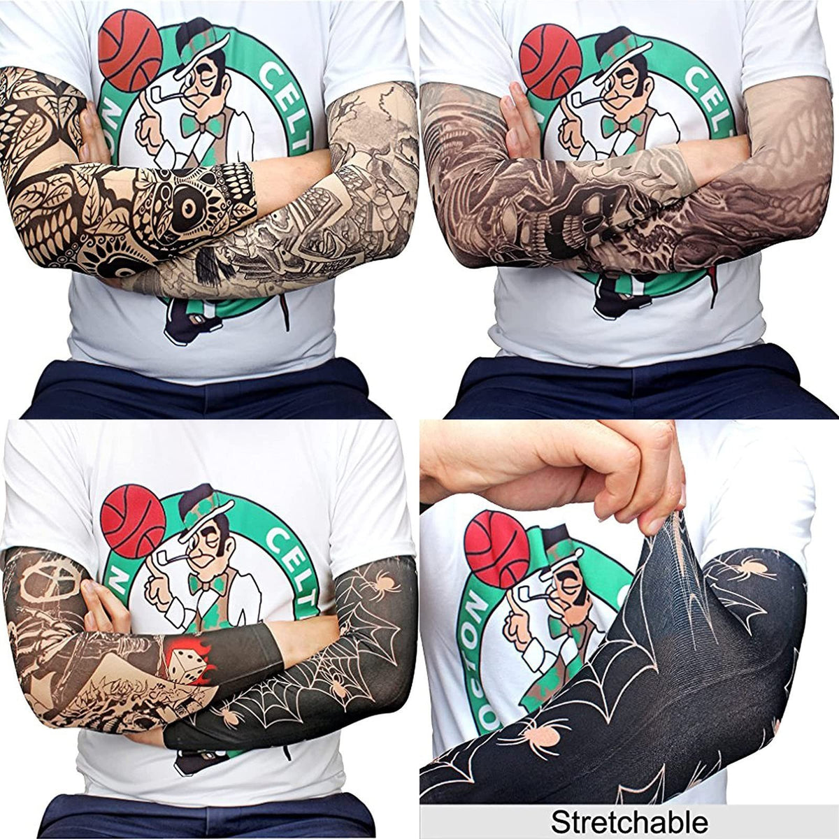 Temporary Tattoo Sleeves for Men - Stretchable Nylon-Blend Arm Covers