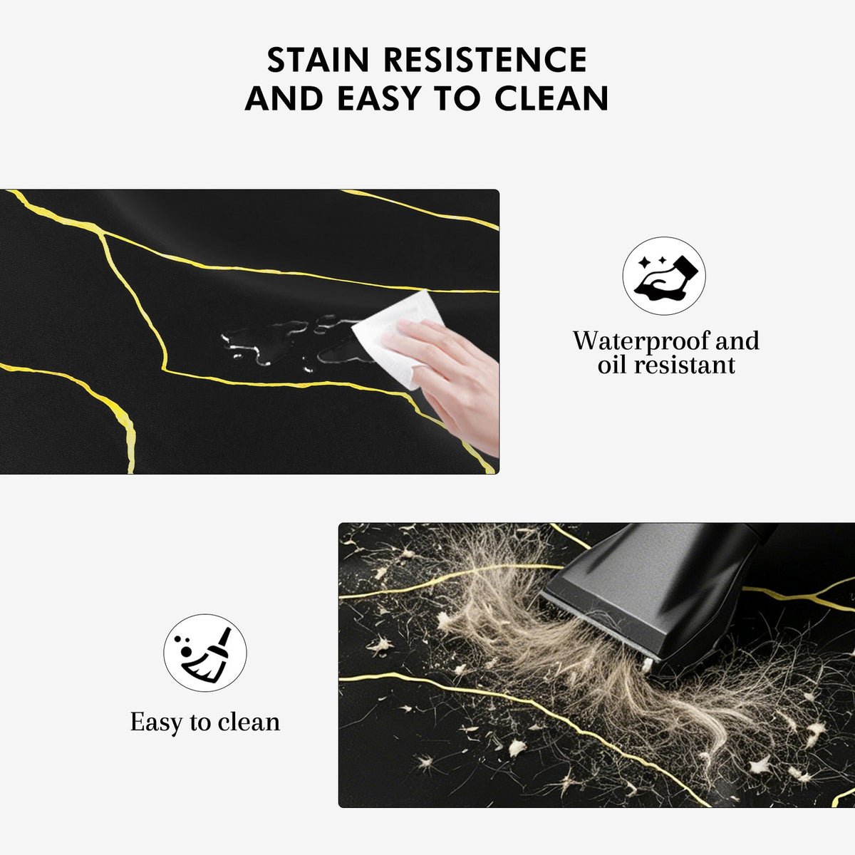 Anti-Fatigue Salon Chair Mat 3x5ft Non-Slip Black and Gold Marble Pattern