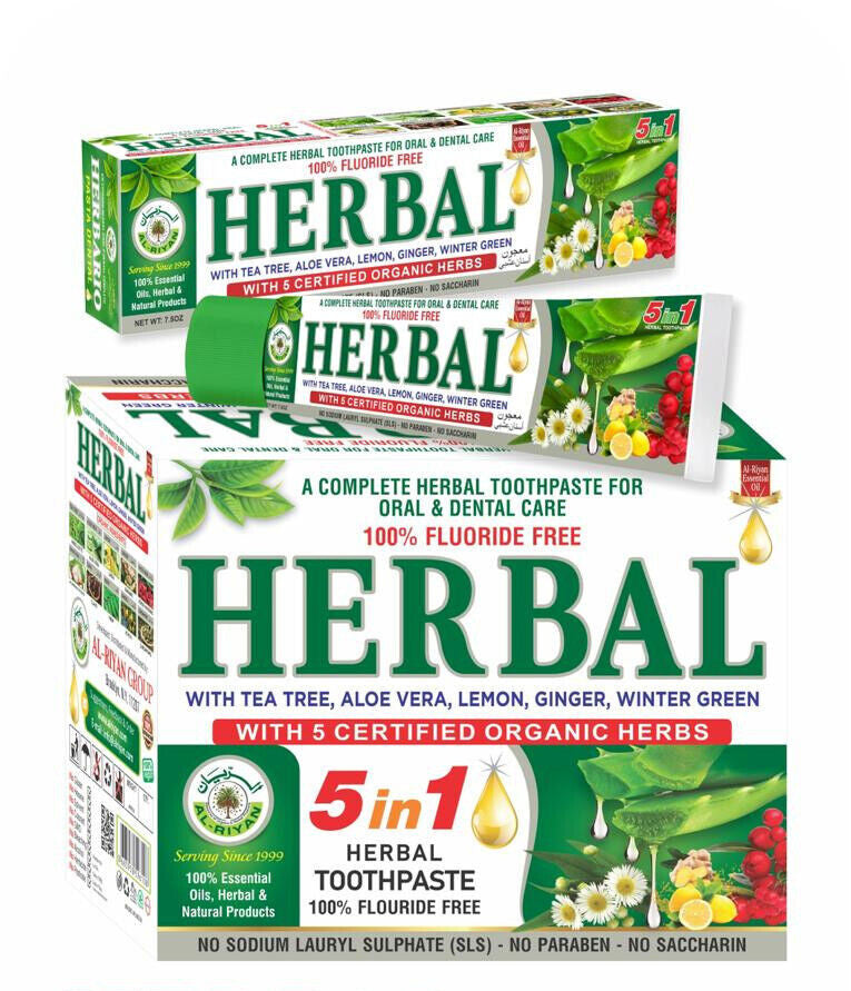 Herbal Organic Toothpaste 6-Pack - Fluoride-Free, Natural Oral Care