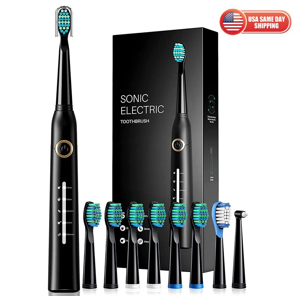 Electric Toothbrush for Adults & Kids - Rechargeable Sonic with 8 Brush Heads & 5 Modes
