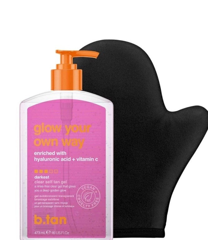 Dark Self Tanning Gel with Mitt Kit - Clear, Transfer-Resistant Sunless Tan