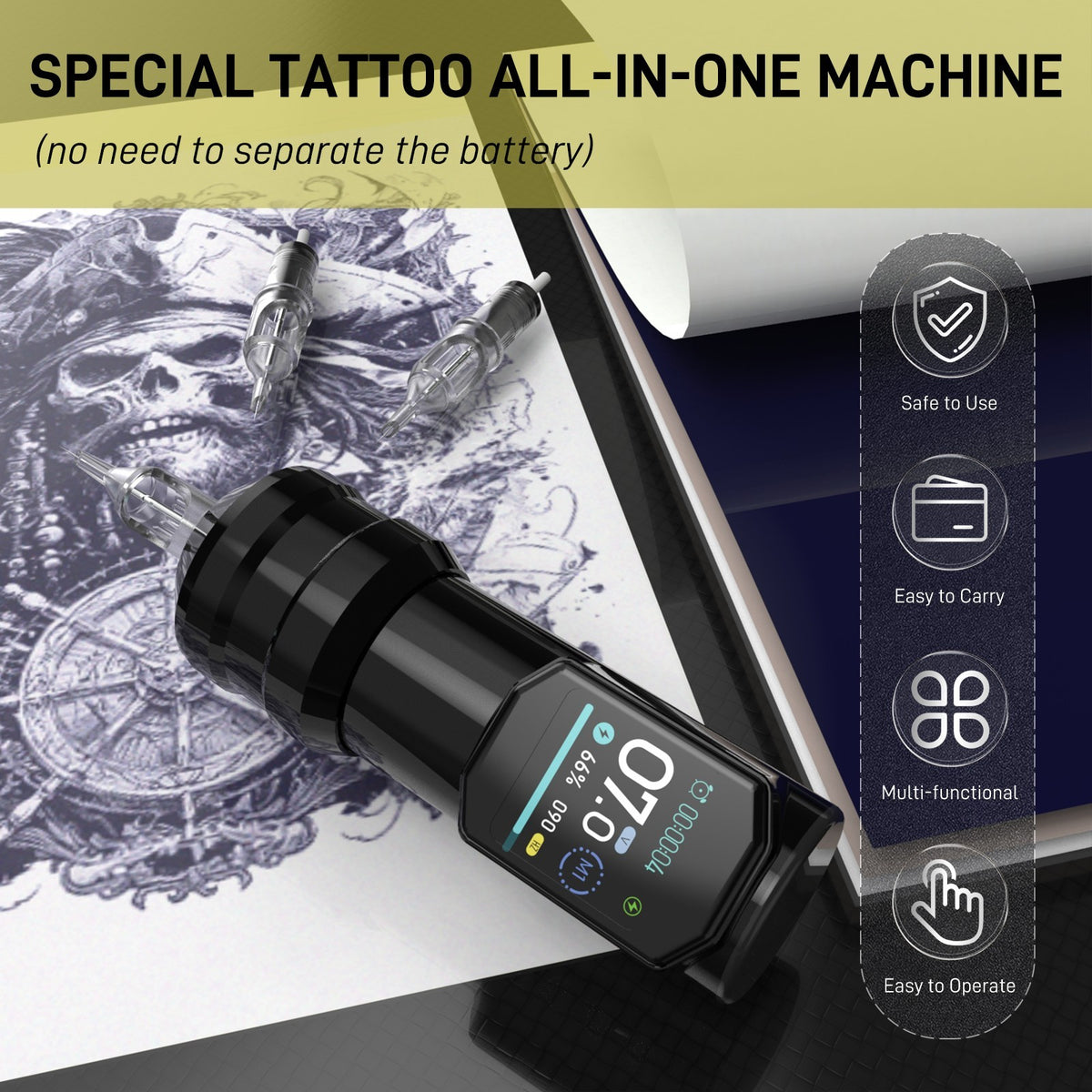 Wireless Tattoo Pen Machine Kit with HD OLED Display, USB‑C Charging