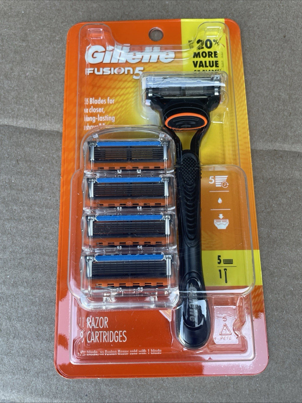 Gillette Fusion5 Men’s Razor with 5 Blade Refills - Reusable Face Shaving Set