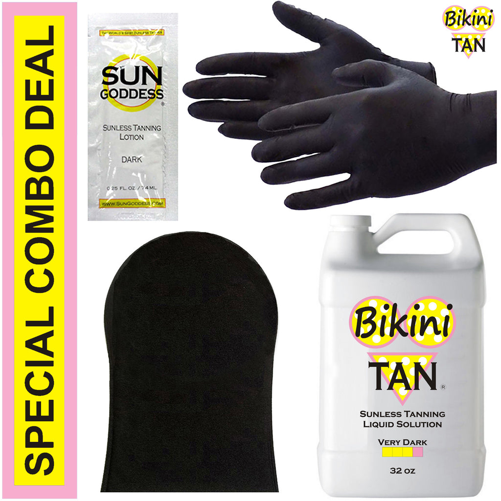 Very Dark Self Tanner Solution 32oz with Applicator Mitt & Gloves