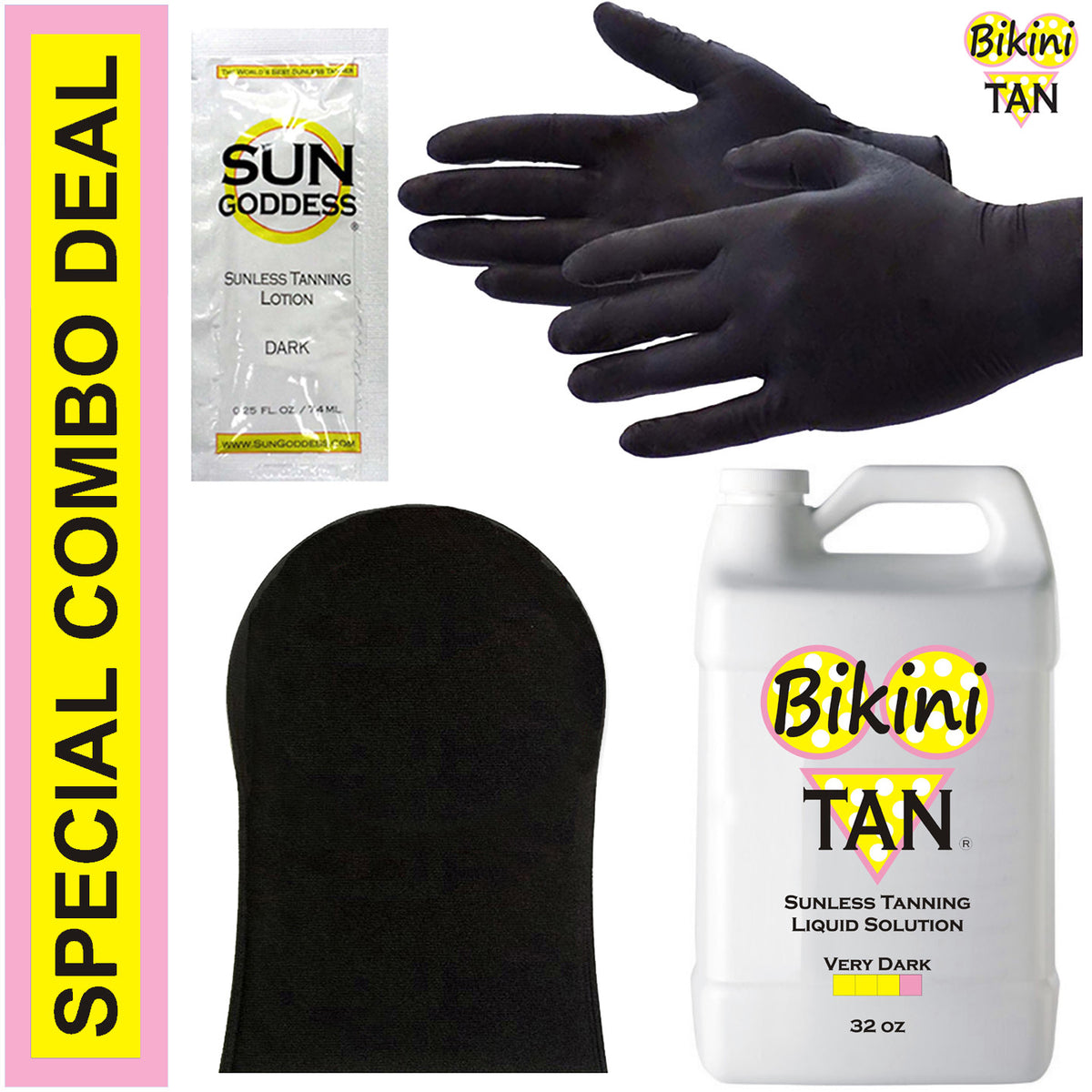 Very Dark Self Tanner Solution 32oz with Applicator Mitt & Gloves