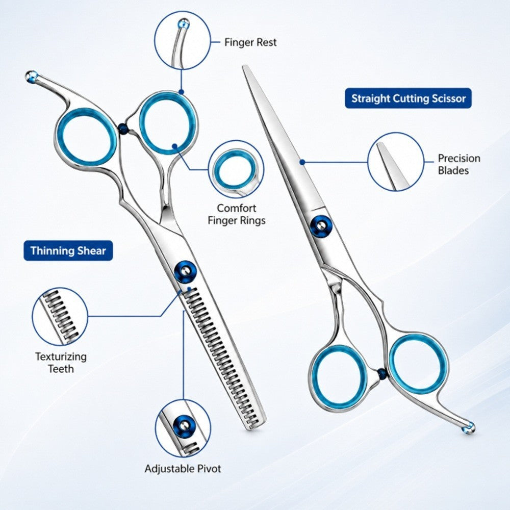 Hair Cutting & Thinning Shears Set for Barber and Salon Use - Professional Hairdressing Kit