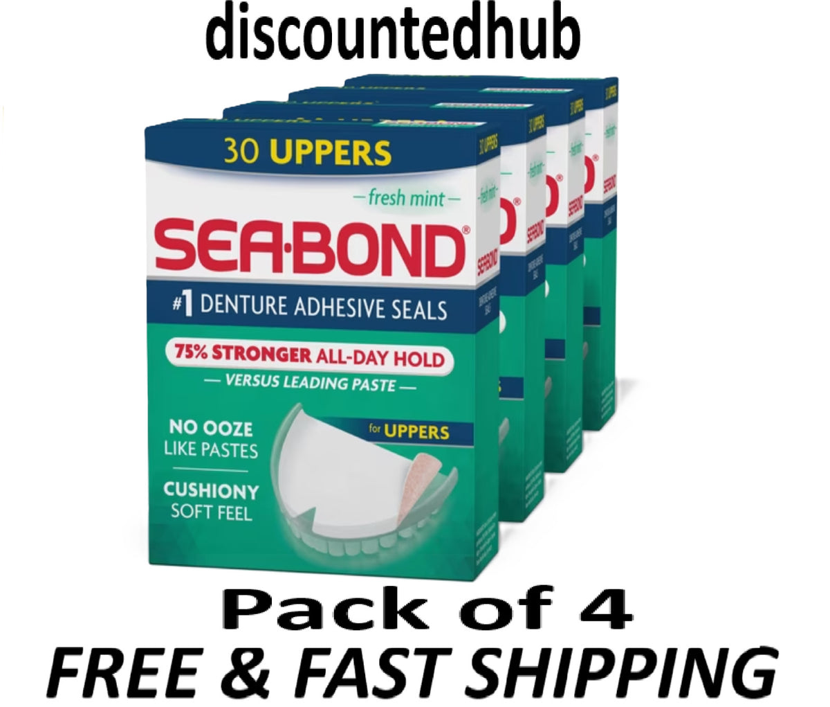 Denture Adhesive Seals Fresh Mint Zinc-Free 30 Ct - 4 Pack