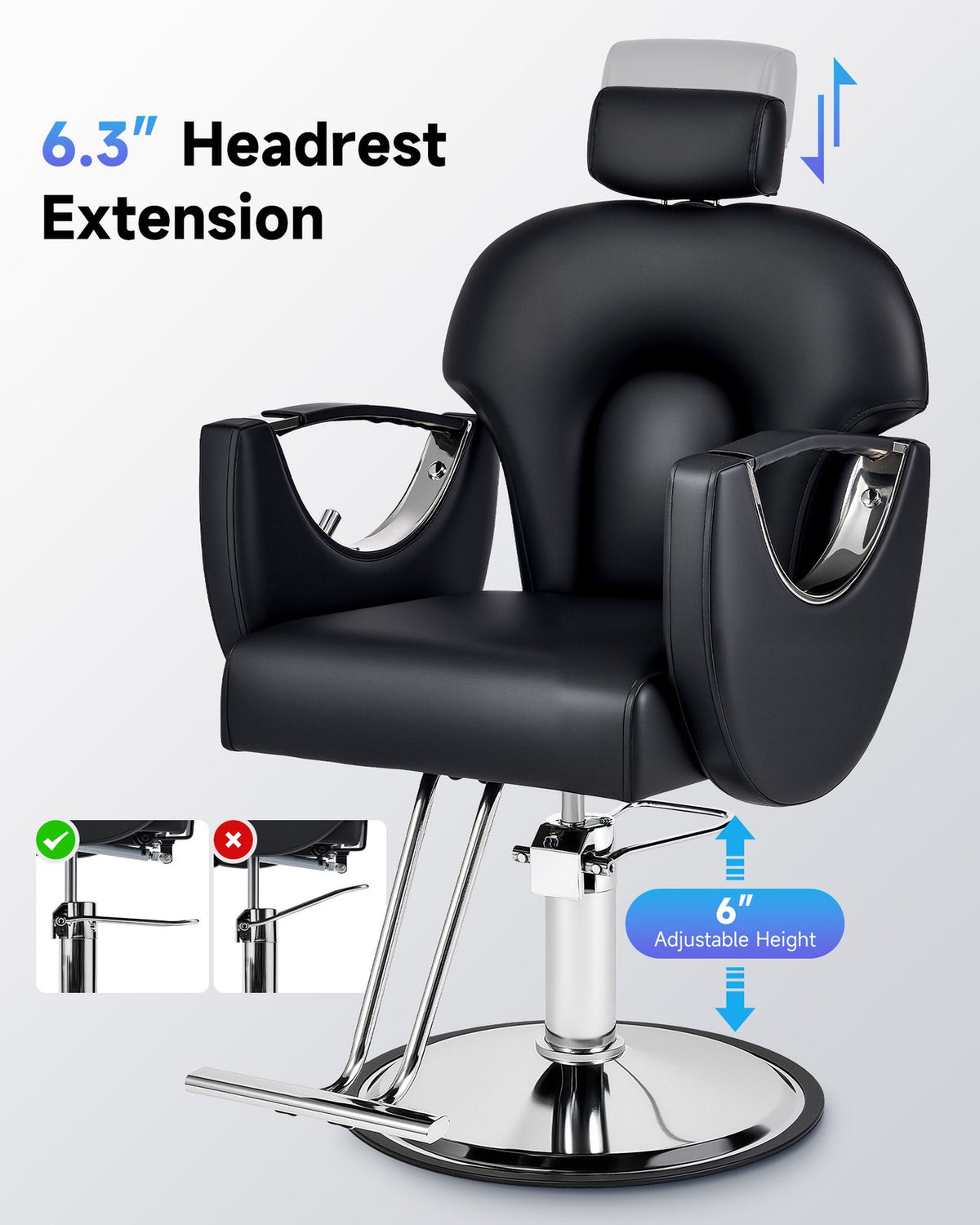 Hydraulic Barber Chair - All Purpose Salon Reclining Styling Chair with 360° Casters