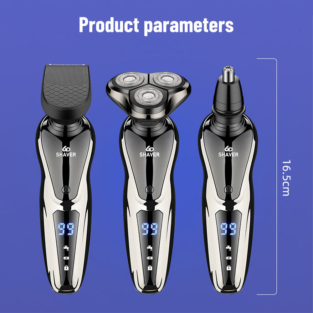 Rechargeable Men's Electric Shaver with LCD Display Waterproof Rotary Razor