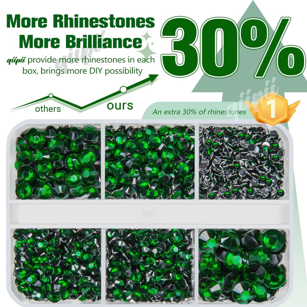 Emerald Green Resin Rhinestones for Crafts - Flatback Gems, 2-6mm, Pack of 5 Sizes