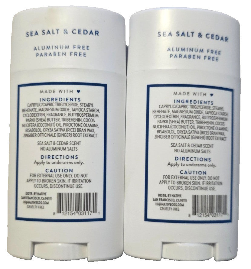 Native Aluminum Free Sea Salt & Cedar Deodorant 2.65oz - Lot of 2