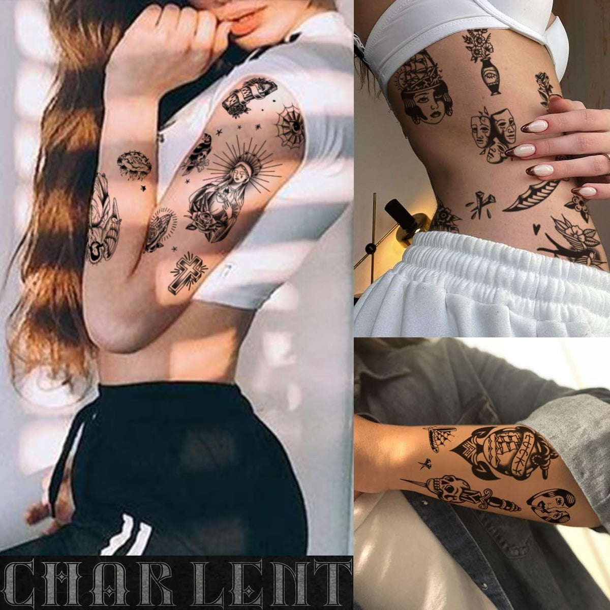 Temporary Tattoos – 9 Sheets Old School Black Waterproof Body Art