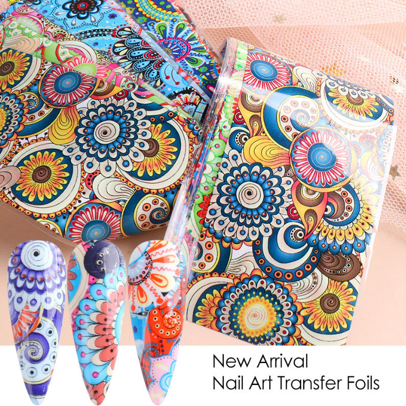 10 Sheets Bohemian Floral Nail Transfer Foil Decals for Nail Art DIY