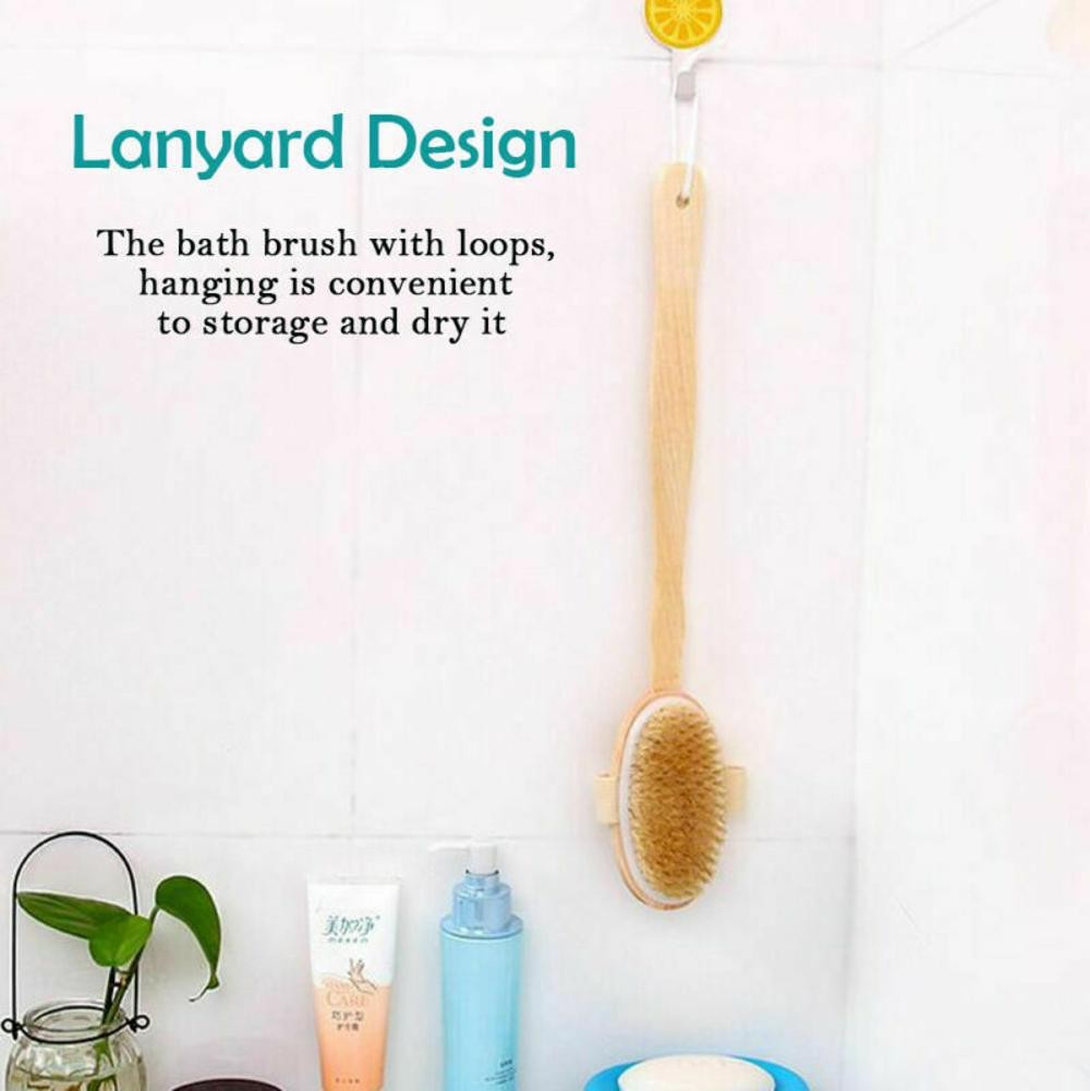 Natural Bristle Body Brush with Long Handle for Back Scrubbing - Eco-Friendly Spa Shower Tool