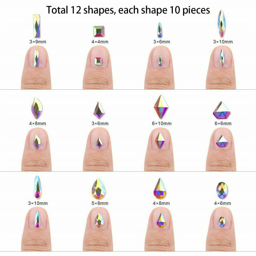 Assorted Rhinestones for Nail Art Crafts with Pickup Pen & Tweezers - 12 Styles