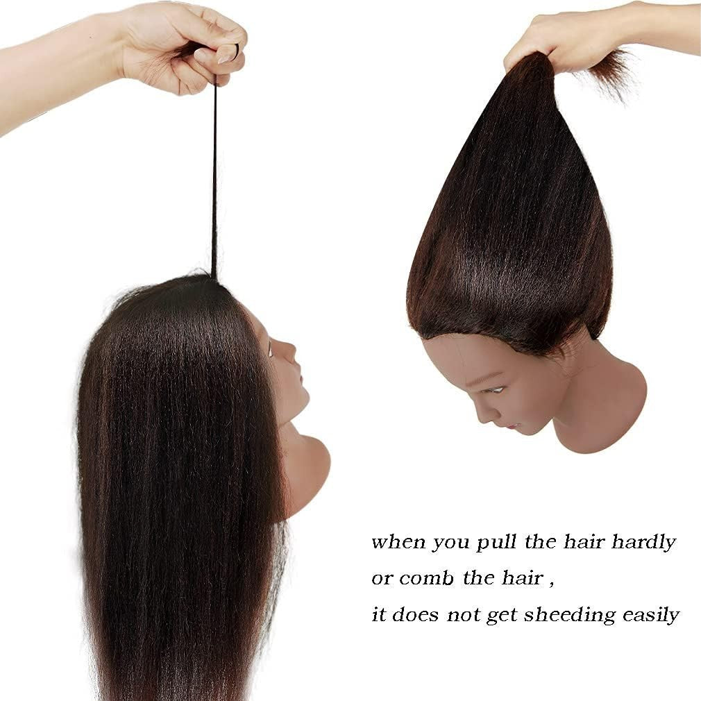 Practice Head with Dark Brown Real Hair for Cosmetology Training - 20-22 Inches