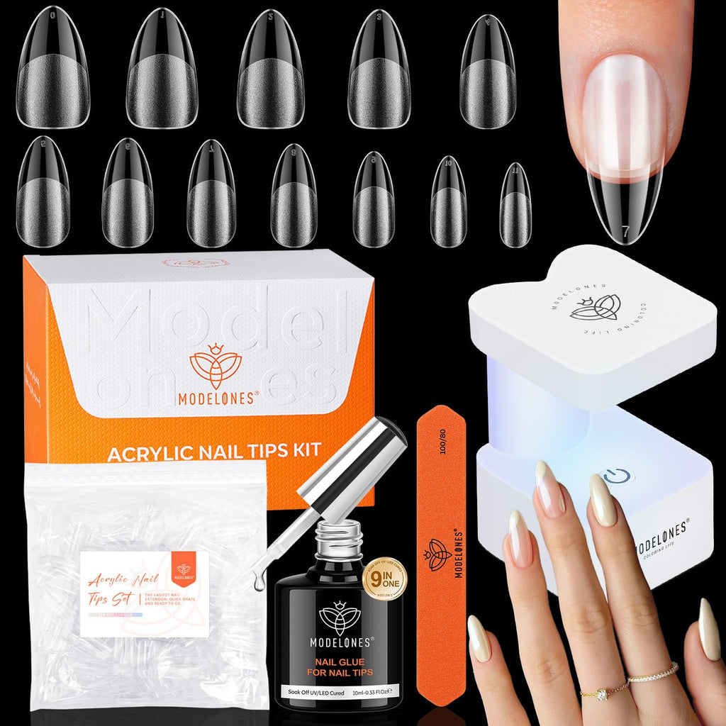 Gel Nail Kit with UV Light & 9-In-One Nail Glue - Medium Almond Tips