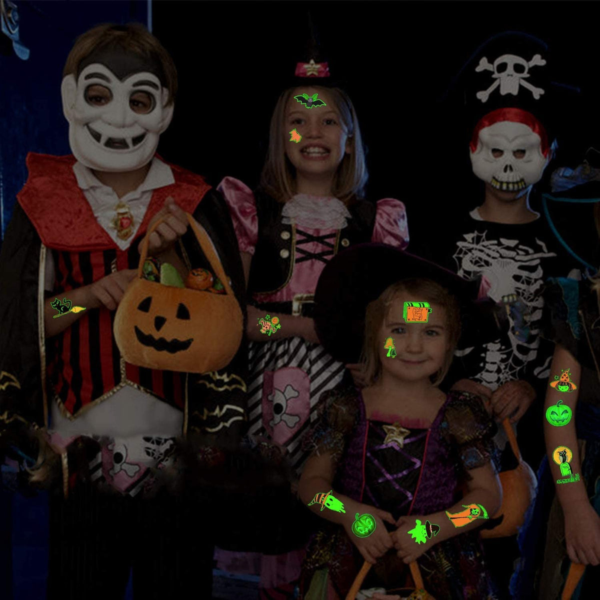 Luminous Halloween Temporary Tattoos for Kids - Glow-in-the-Dark 10-Sheet Pack