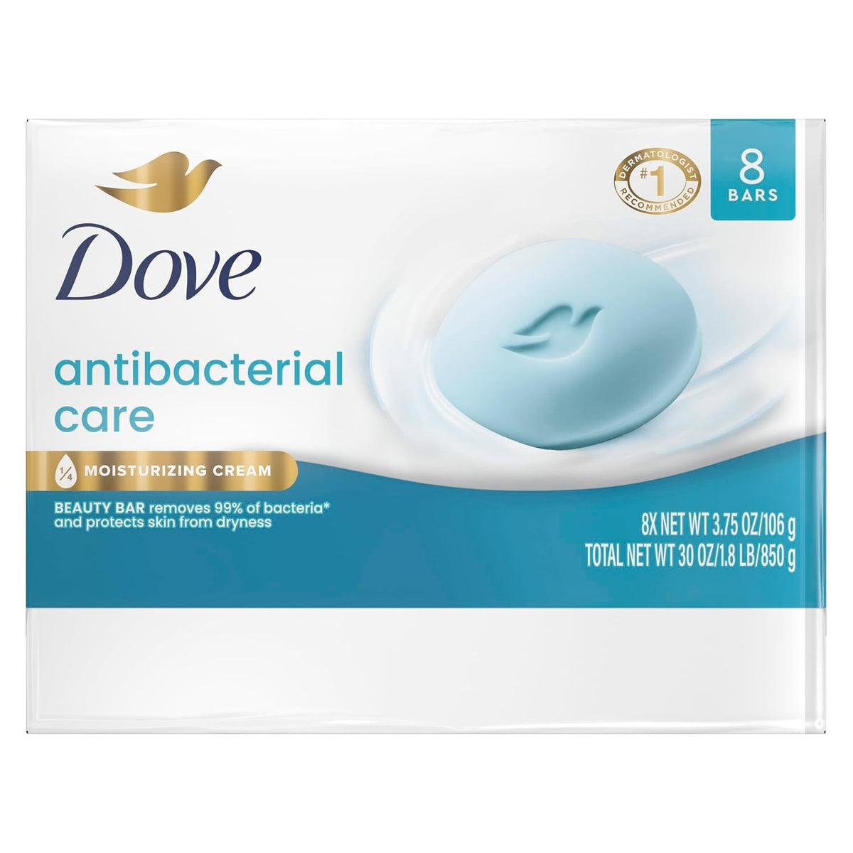 Dove Beauty Bar Soap 8 Count - Gentle Cleansing & Skin Care