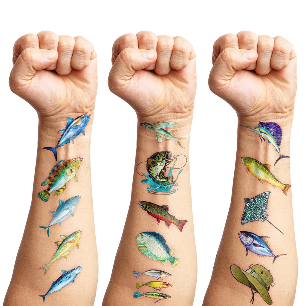 60 PCS Fishing Themed Temporary Tattoos Set for Birthday Party Decorations & Favors