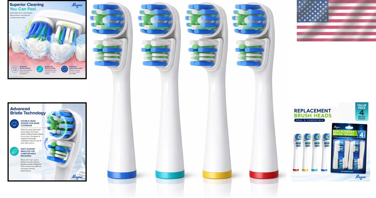 Replacement Oral-B Brush Heads 4-Pack Double-Head Design for Superior Cleaning