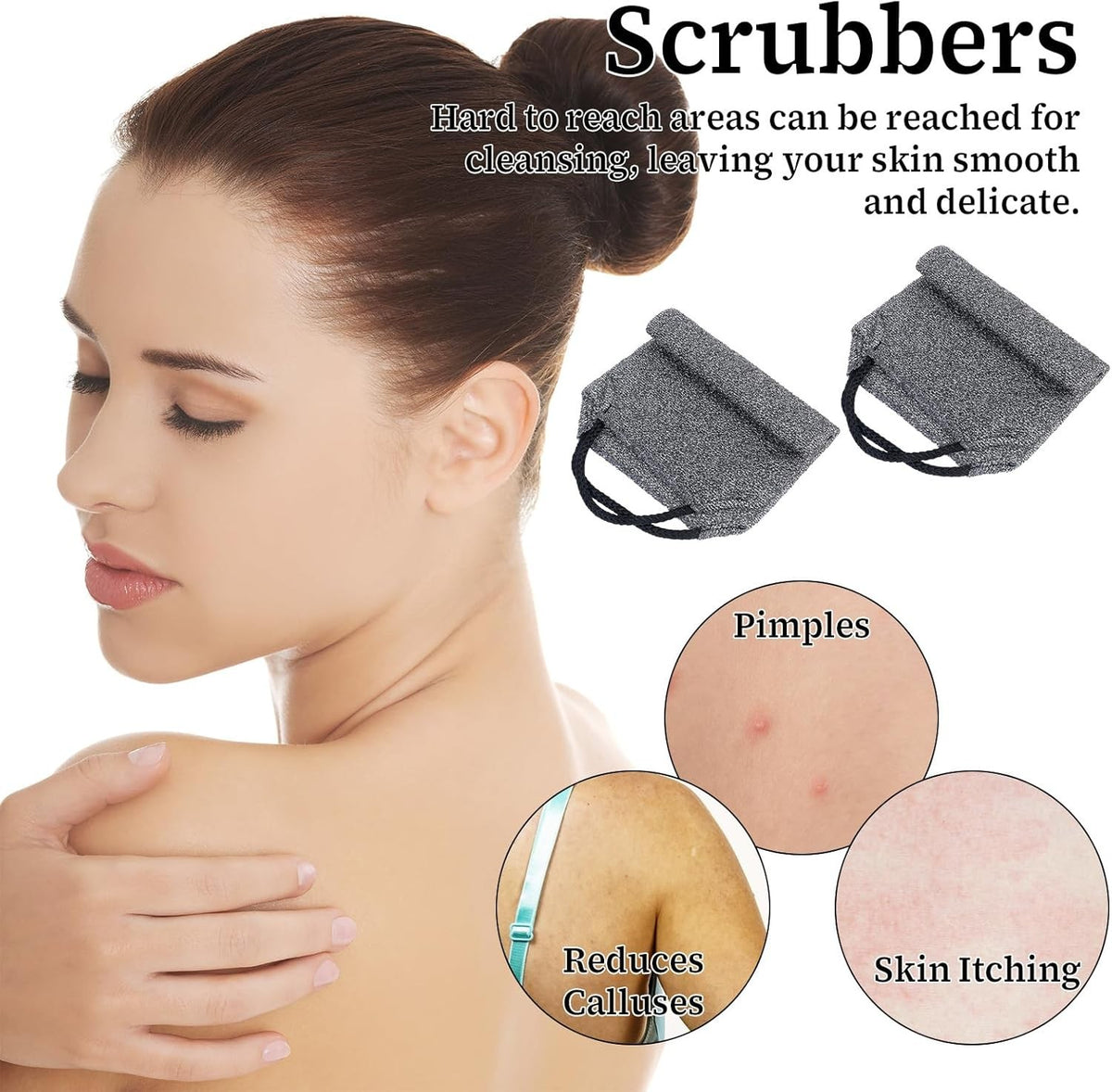 Exfoliating Back Scrubber Towel Set - Stretchable Dual-Side Body Wash Cloths