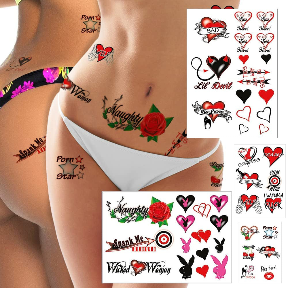 Sexy Naughty Temporary Tattoos for Women – 44-Piece Waterproof Erotic Kiss Designs