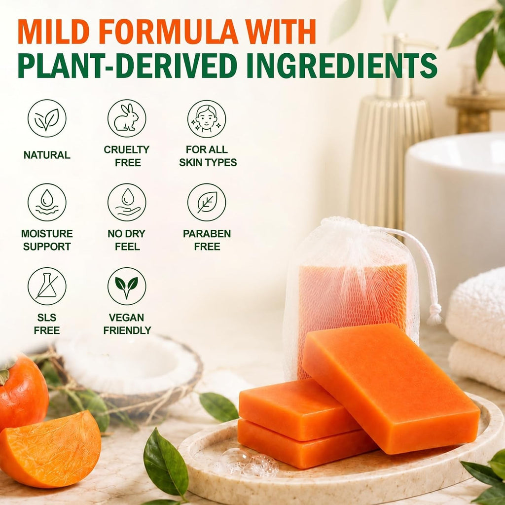 Natural Persimmon Soap Bars 80g Pack - Gentle, Hydrating Full-Body Cleanser