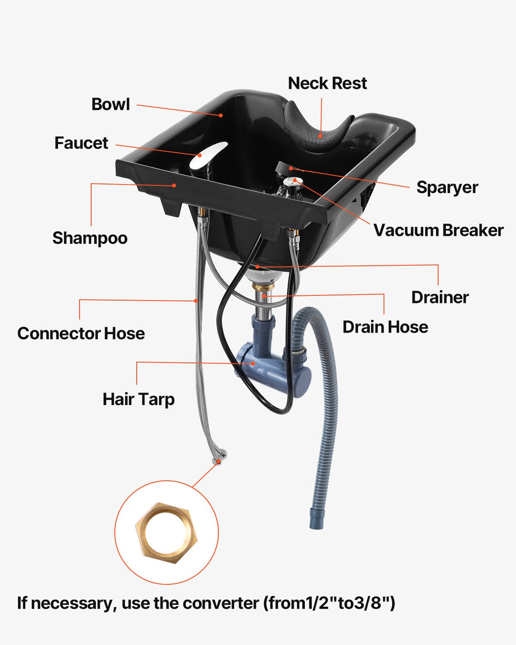 Black Plastic Shampoo Sink for Hair Wash Salon & Home Use