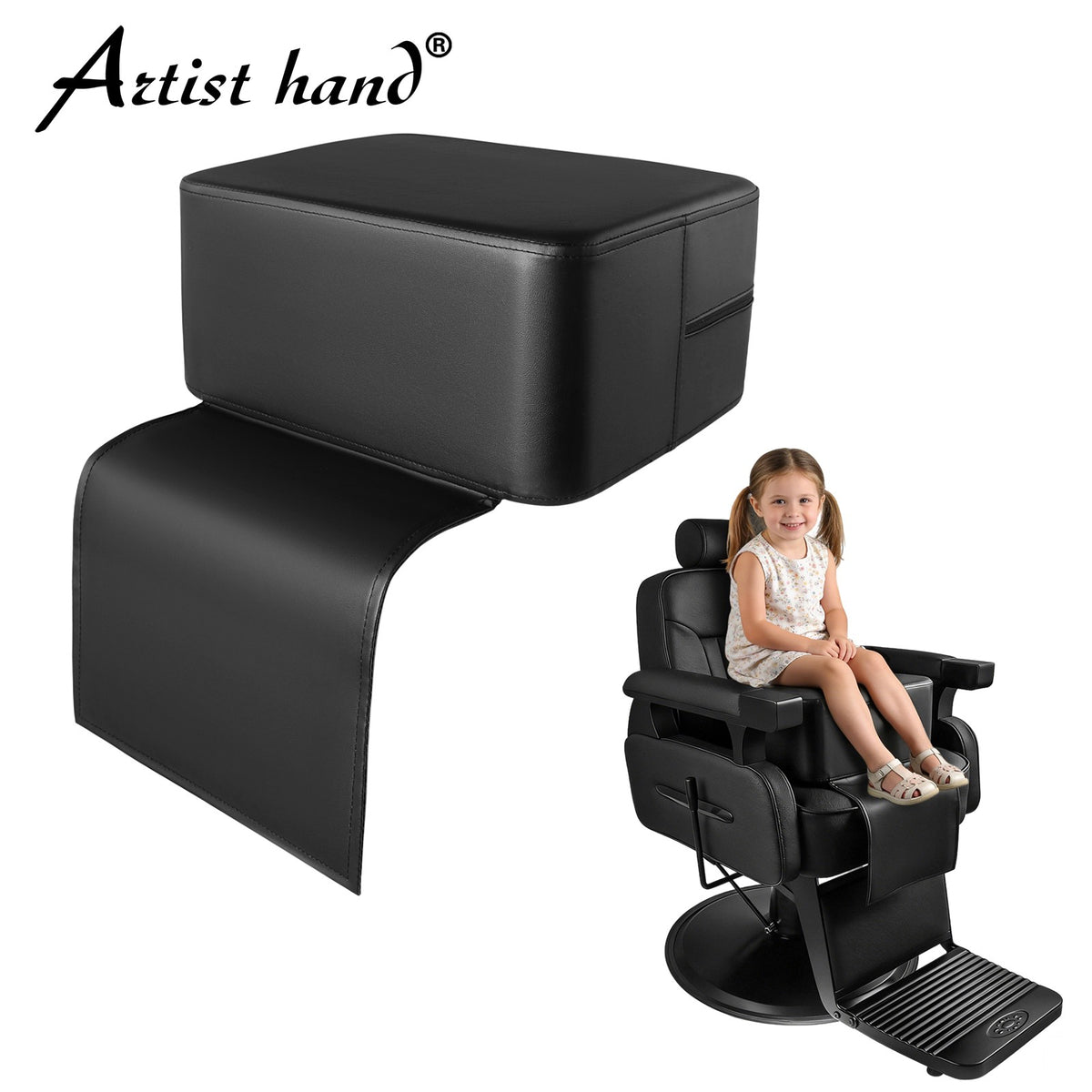 Children's Booster Seat Cushion for Barber Chairs - Black PU & Sponge