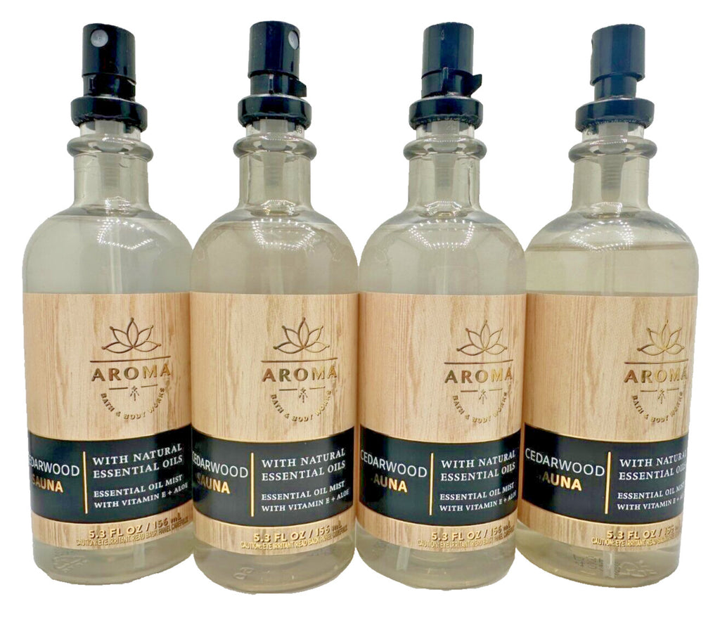 Aromatherapy Cedarwood Sauna Oil Mist Spray Set - 4 Bottles, 5.3 oz Each