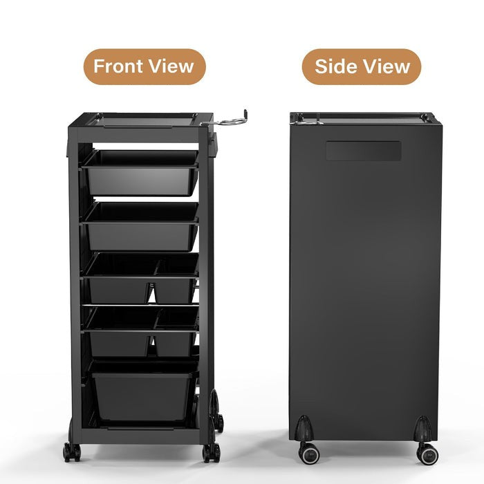Salon Trolley Cart with Drawers and Tools Holder for Hair Stylists - Black