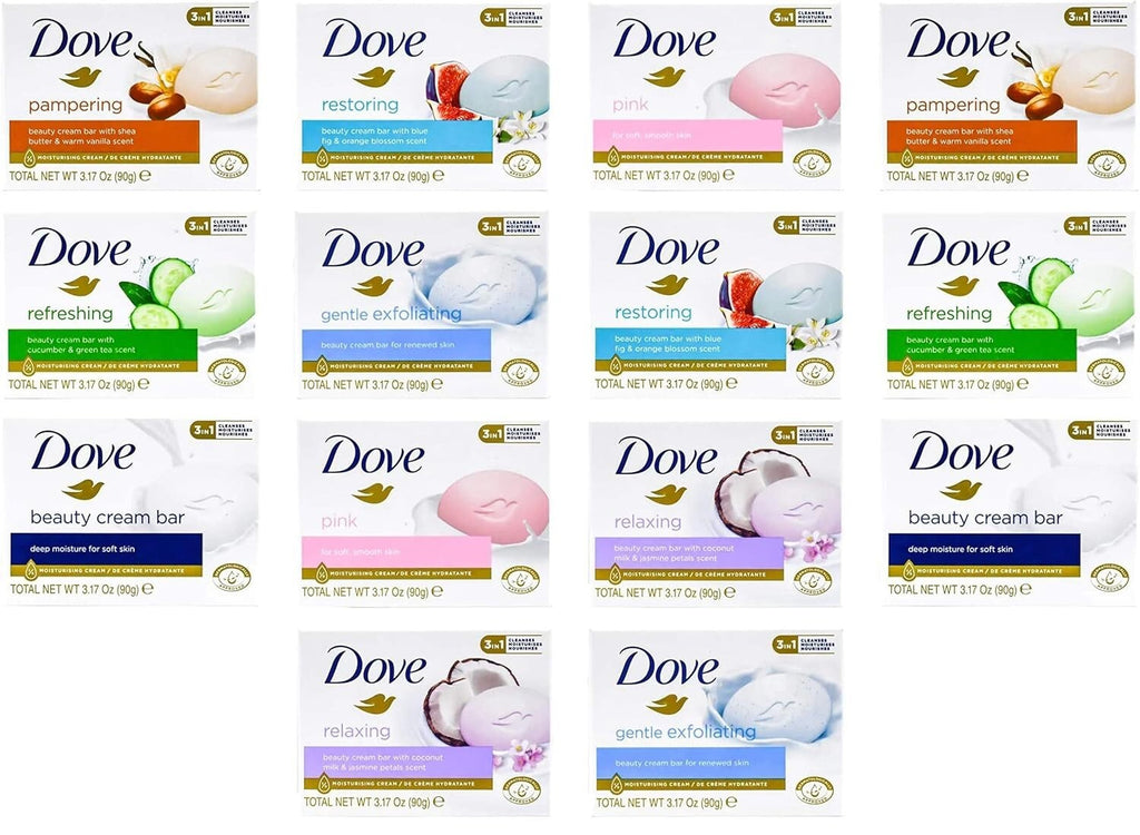 Dove Beauty Bar Soap Variety Pack of 14 - Go Fresh, Shea Butter, Coconut Milk