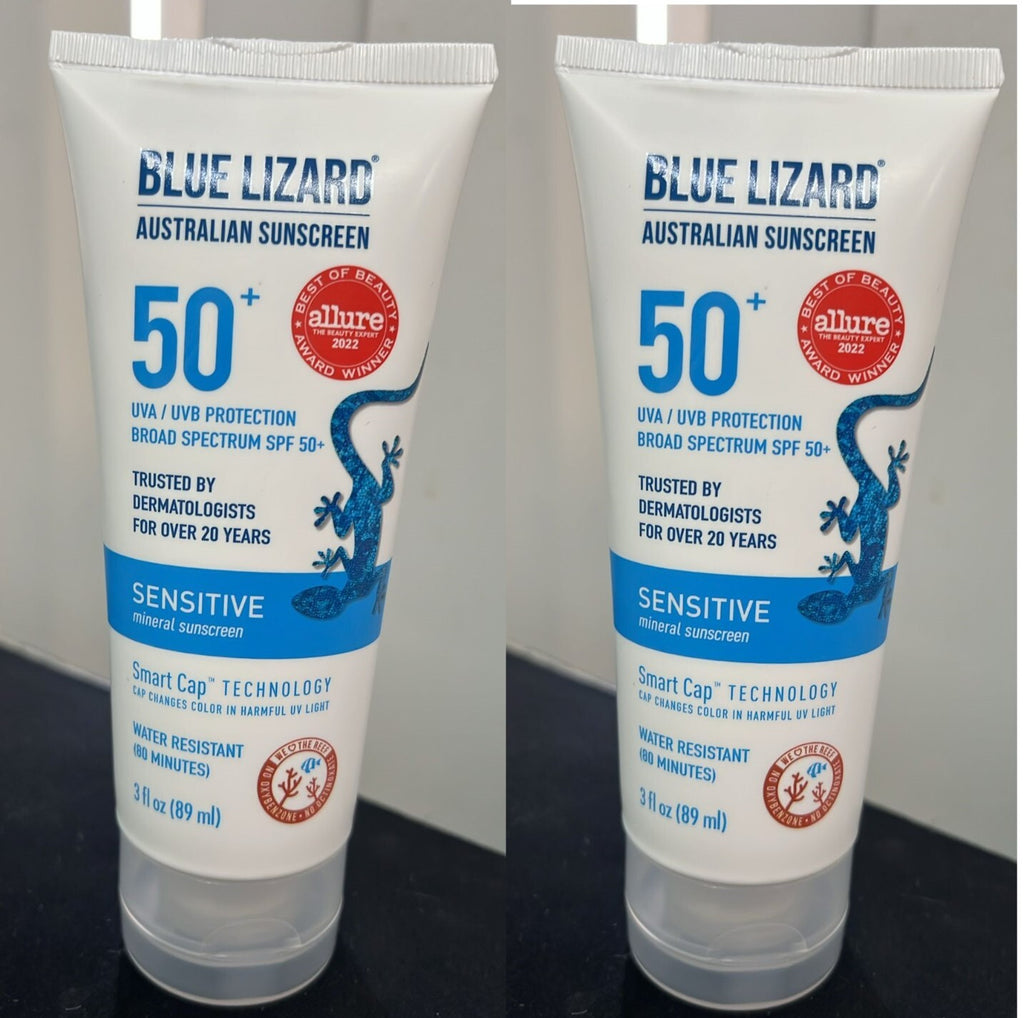 Blue Lizard Sensitive SPF 50+ Mineral Sunscreen Lotion - Pack of 2, 3 Fl Oz Each