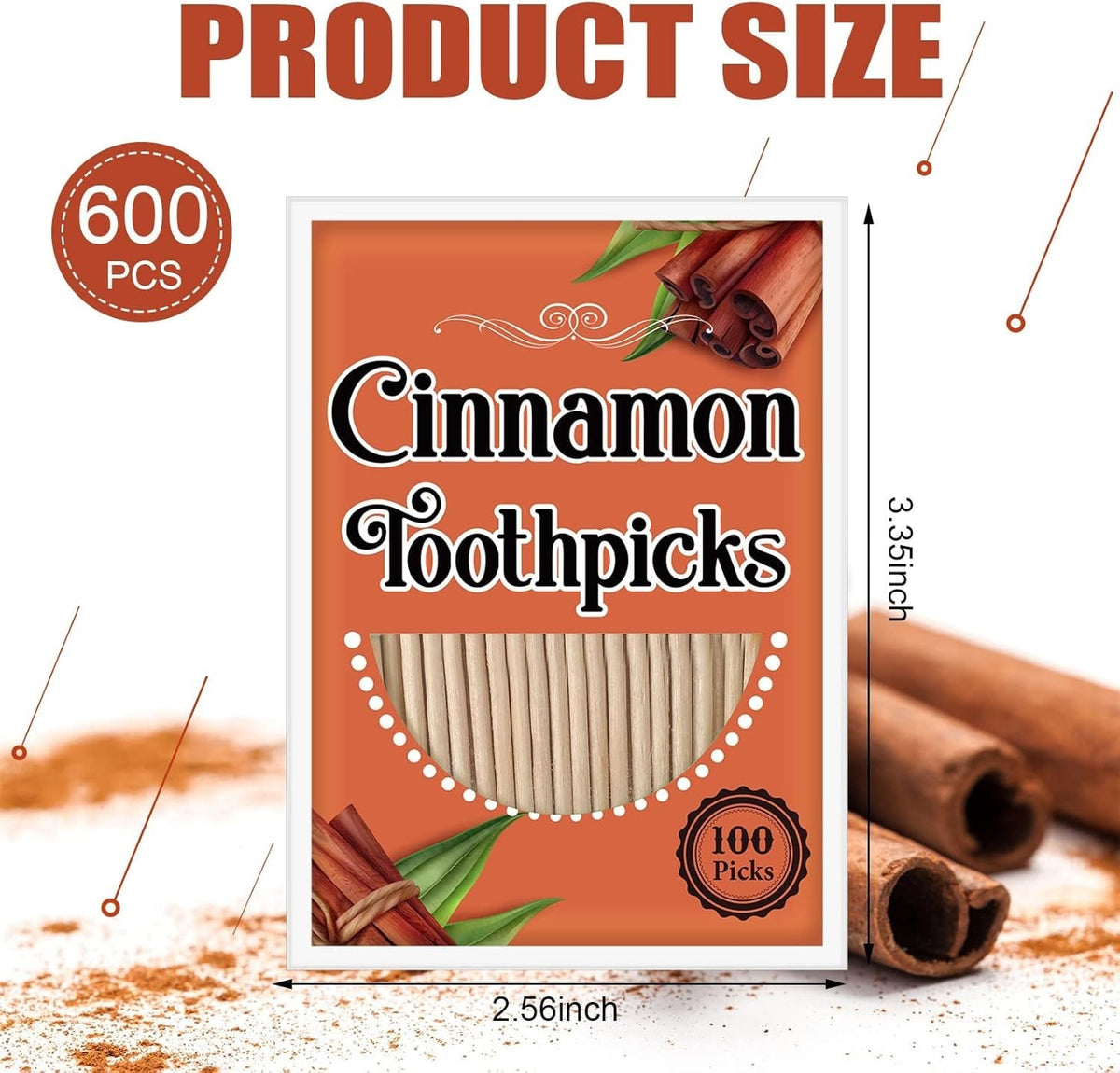 Bulk Cinnamon Flavored Toothpicks - 600 Natural Wooden Picks for Fresh Breath & Oral Care