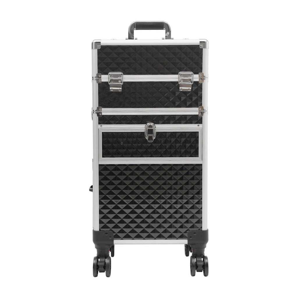 Rolling Makeup Case Travel Cosmetic Storage Trolley with Lock & Handle