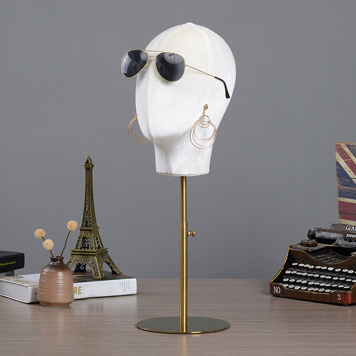 Adjustable Wig Display Stand Mannequin Head for Hats and Wigs - Gold