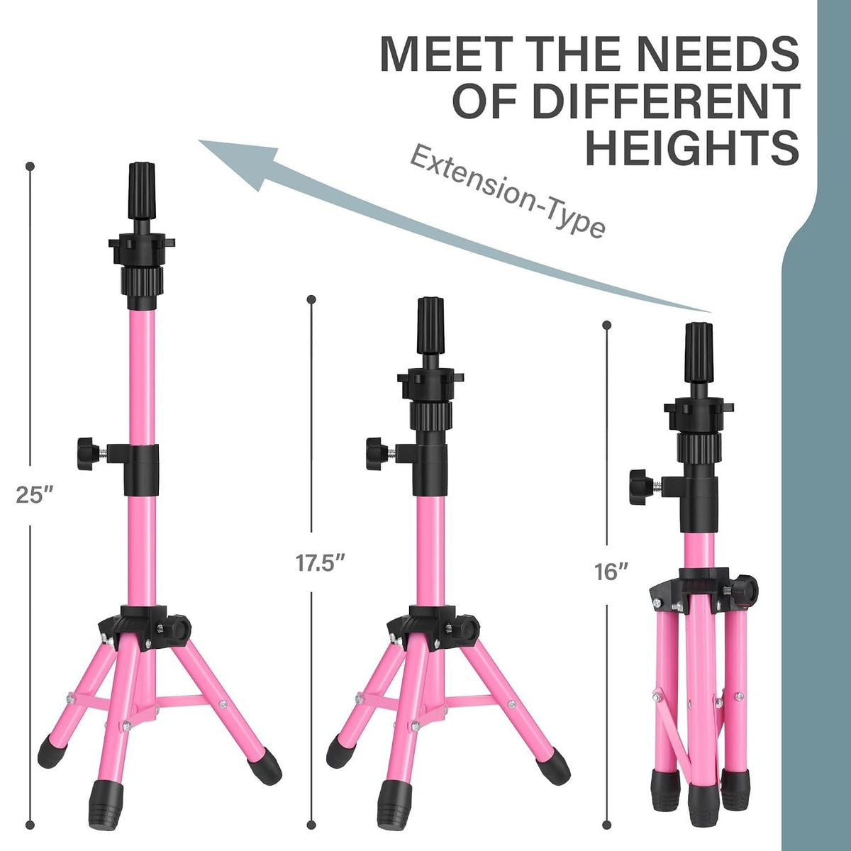 Adjustable Tripod Wig Stand - 25-Inch Mannequin Head Holder in Pink